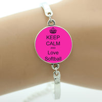 Keep Calm and Love Softball Bracelet, Glass Cabochon, Sports Lovers Gifts, 9 Variations