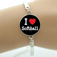 Keep Calm and Love Softball Bracelet, Glass Cabochon, Sports Lovers Gifts, 9 Variations