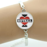 Keep Calm and Love Softball Bracelet, Glass Cabochon, Sports Lovers Gifts, 9 Variations