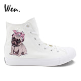 Shih Tzu, Pug, French Bulldog Wen Original Design High Top Woman Canvas Casual Shoes White Black Man Sneakers