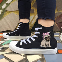 Shih Tzu, Pug, French Bulldog Wen Original Design High Top Woman Canvas Casual Shoes White Black Man Sneakers