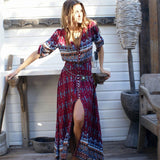 Bohemian printing long dress women maxi long dress floral print retro hippie vestidos chic brand clothing boho dress