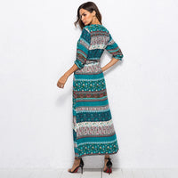 Bohemian printing long dress women maxi long dress floral print retro hippie vestidos chic brand clothing boho dress