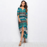 Bohemian printing long dress women maxi long dress floral print retro hippie vestidos chic brand clothing boho dress