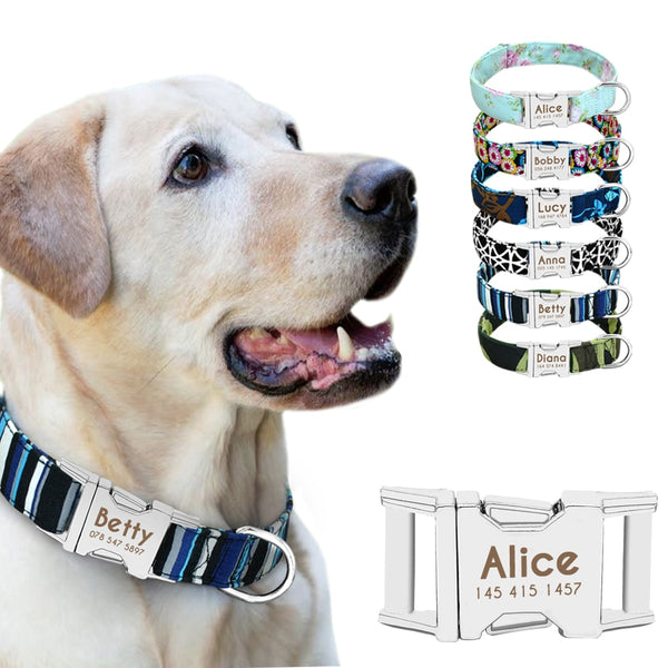 Dog Collar Personalized Nylon Small Dogs Puppy Collars Engrave Name ID for Small Medium Large Pet Pitbull German Shepherd