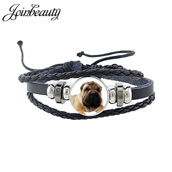 Rottweiler Glass Cabochon Bracelet, Sheltie, Shar Pei Dog, Multilayer Leather Bracelet, Fashion Accessories, Jewelry
