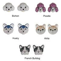 Super cute pet dog ear stud microinlay husky poodle bichon silver color needle fun animal earrings MH2201