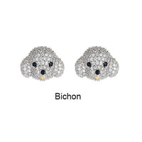 Super cute pet dog ear stud microinlay husky poodle bichon silver color needle fun animal earrings MH2201