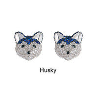 Super cute pet dog ear stud microinlay husky poodle bichon silver color needle fun animal earrings MH2201